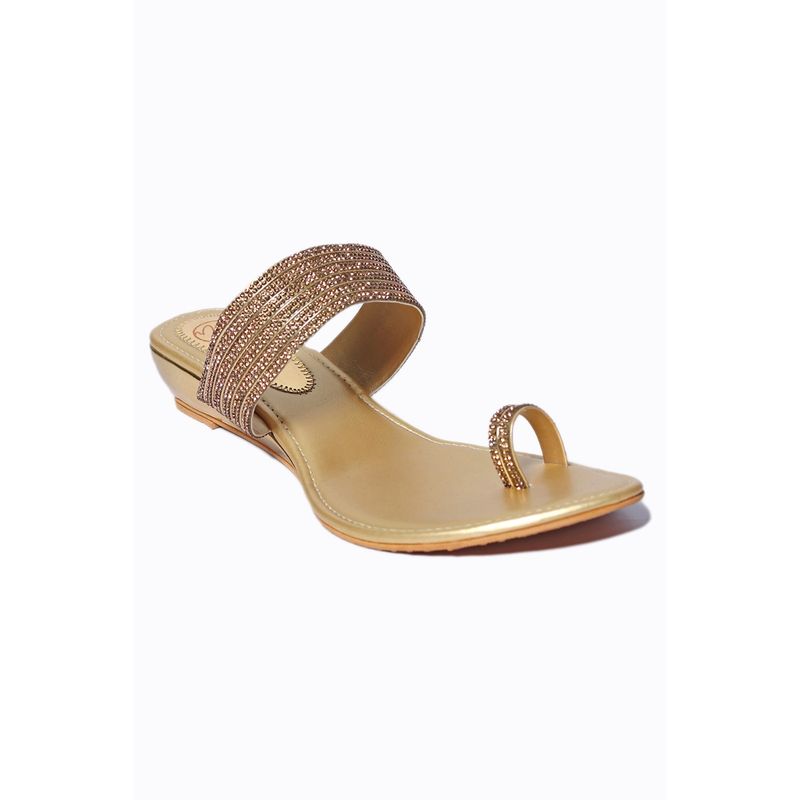 NR BY NIDHI RATHI Women Gold Toned Embellished Wedge Sandals (UK 4)