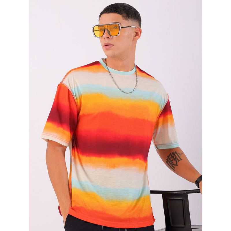 The Indian Garage Co Men Orange Oversized Metaverse Round Neck T-Shirt (XL)