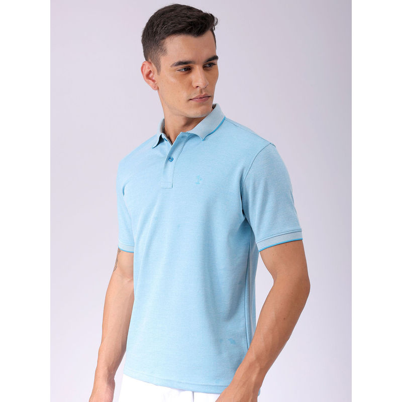 The Indian Garage Co Men Blue Slim Fit Placement Solid Polo Collar T-Shirt (L)