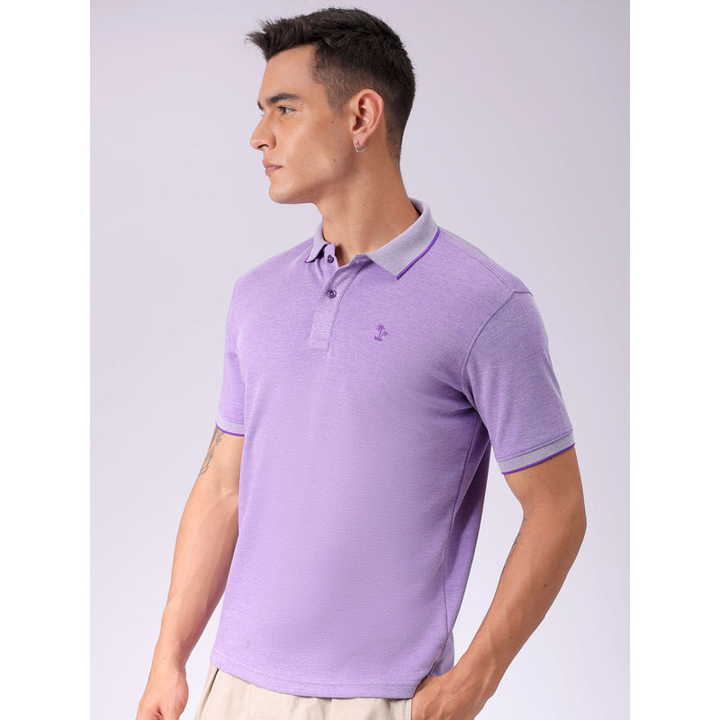 The Indian Garage Co Men Purple Slim Fit Placement Solid Polo Collar T-Shirt (L)