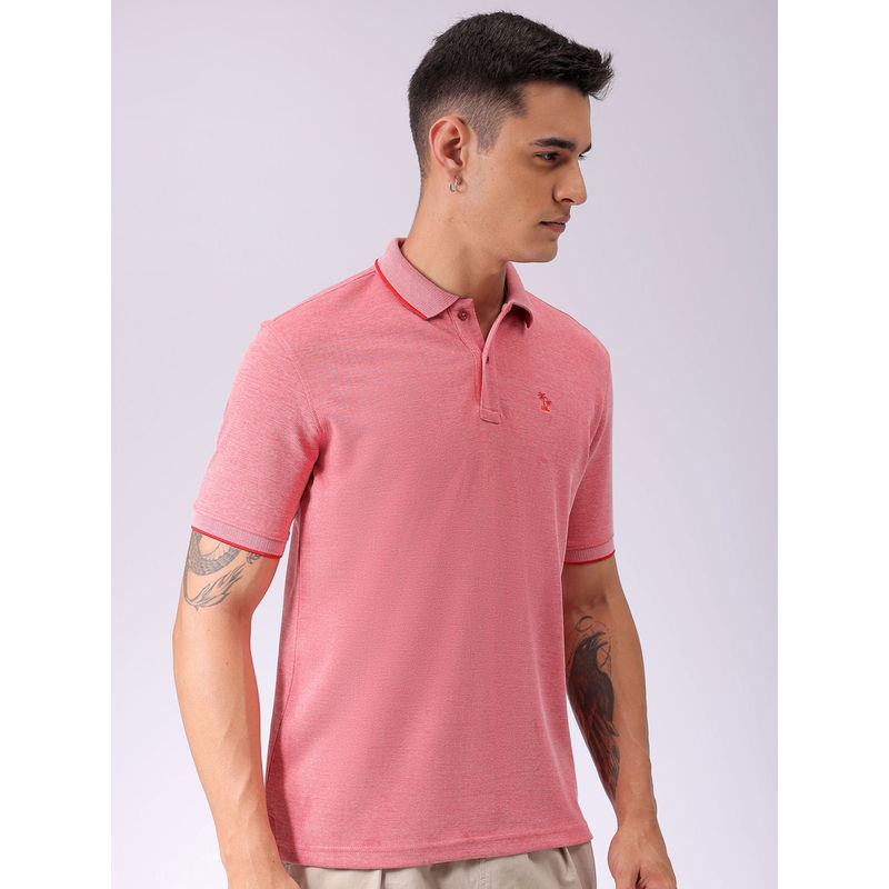 The Indian Garage Co Men Red Slim Fit Placement Solid Polo Collar T-Shirt (S)