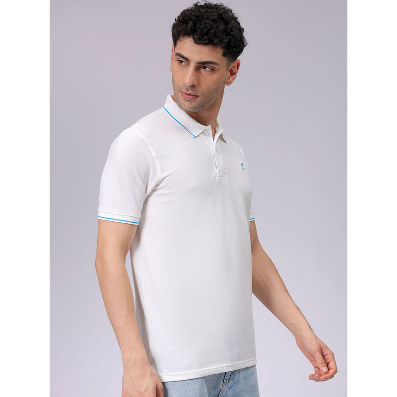 The Indian Garage Co Men White Slim Fit Solid Polo Collar T-Shirt (L)