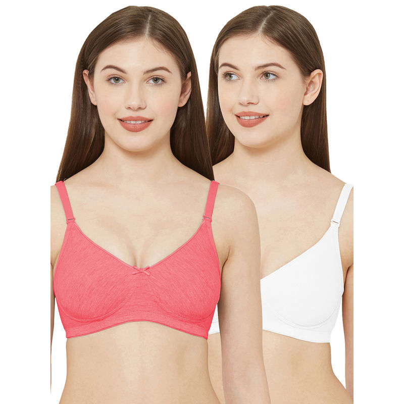 Juliet Womens Non Padded Non Wired Bra Combo Simran Peach White (34C)