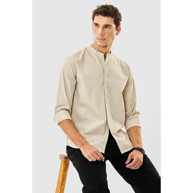 Snitch Beige Solid Regular Semi Formal Shirt (2XL)