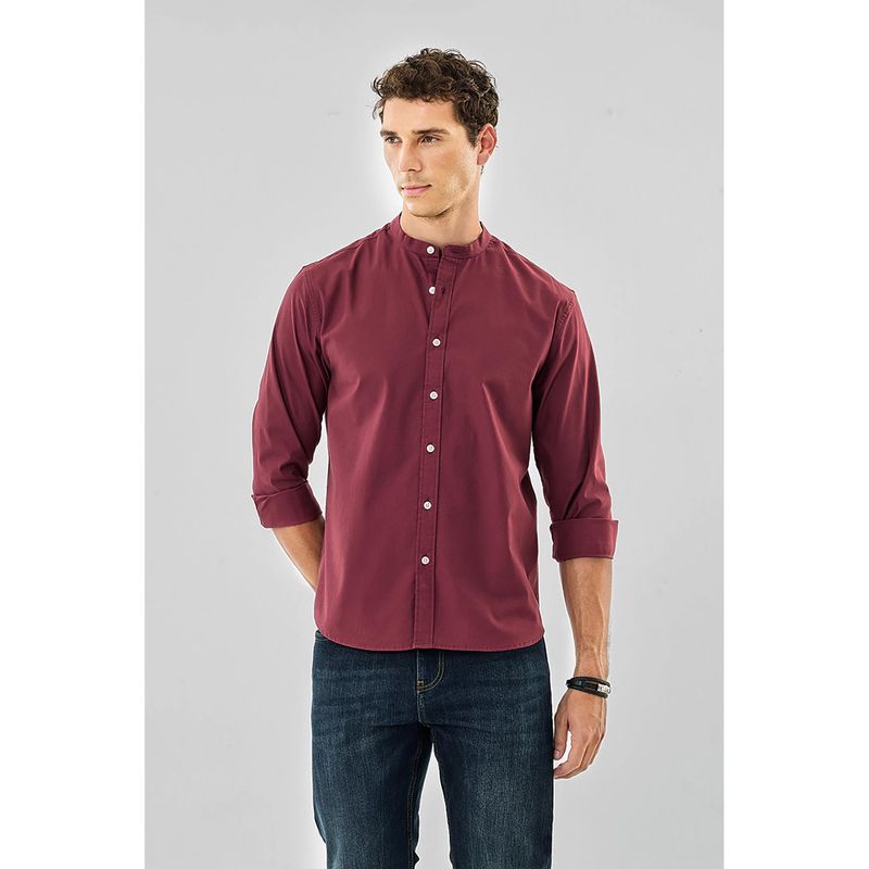 Snitch Burgundy Solid Regular Semi Formal Shirt (XS)
