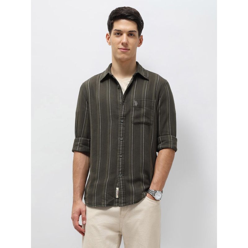 U.S. Polo Assn. Denim Co. Men's Vertical Striped Twill Shirt (44)