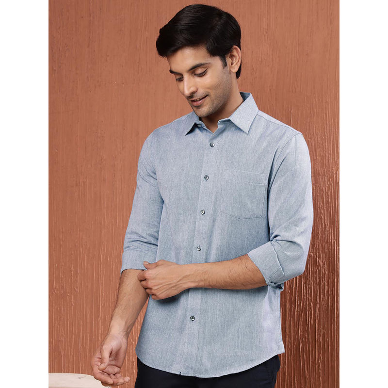 Fabindia Blue Viscose Silk Straight Fit Regular Shirt (S)