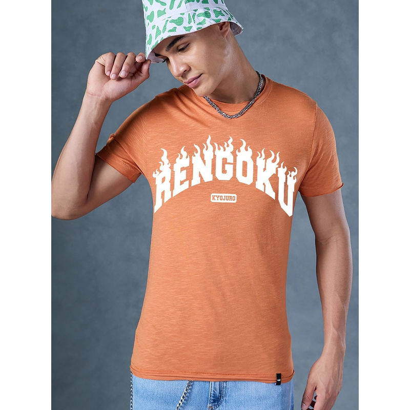 Bewakoof Air 1.0 Official Demon Slayer Mens Orange Rengoku Typography T-Shirt (S)