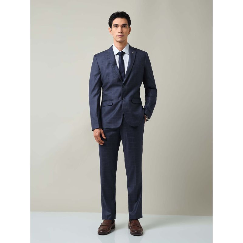 AD By Arvind Blue Checks Full Sleeves Formal Two Piece Suit (40)
