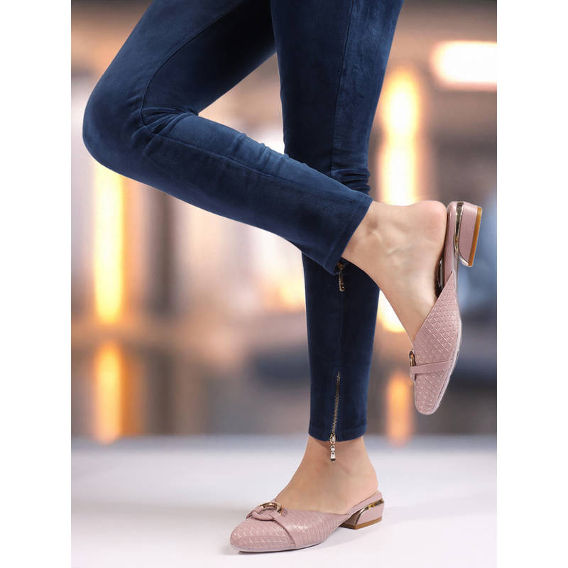 Carlton London Women Modern Block Heel Mules Peach (EURO 36)