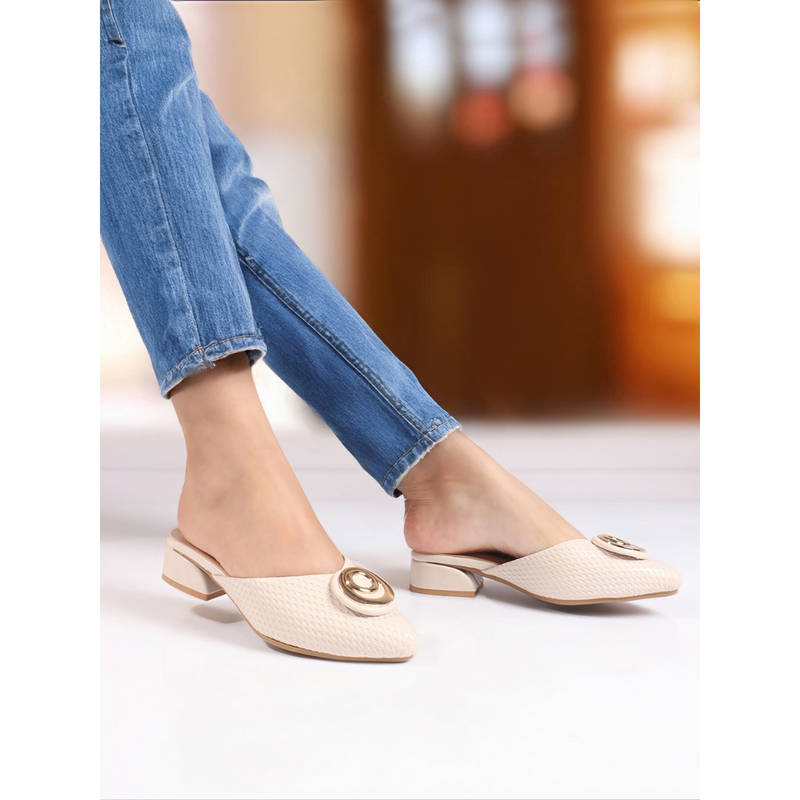 Carlton London Women Modern Block Heel Mules Beige (EURO 36)