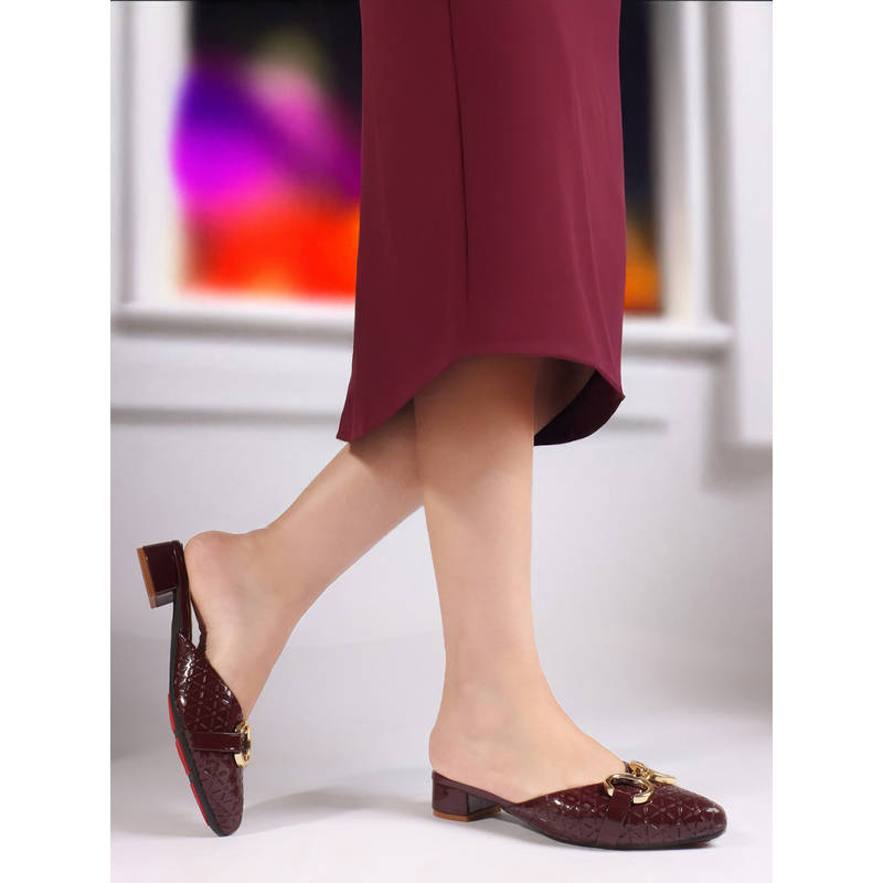 Carlton London Women Modern Block Heel Mules Maroon (EURO 38)