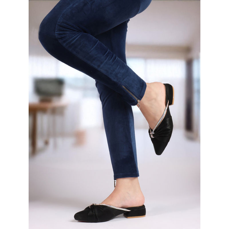 Carlton London Women Elegant Knot Detail Mules Block Heels Black (EURO 36)