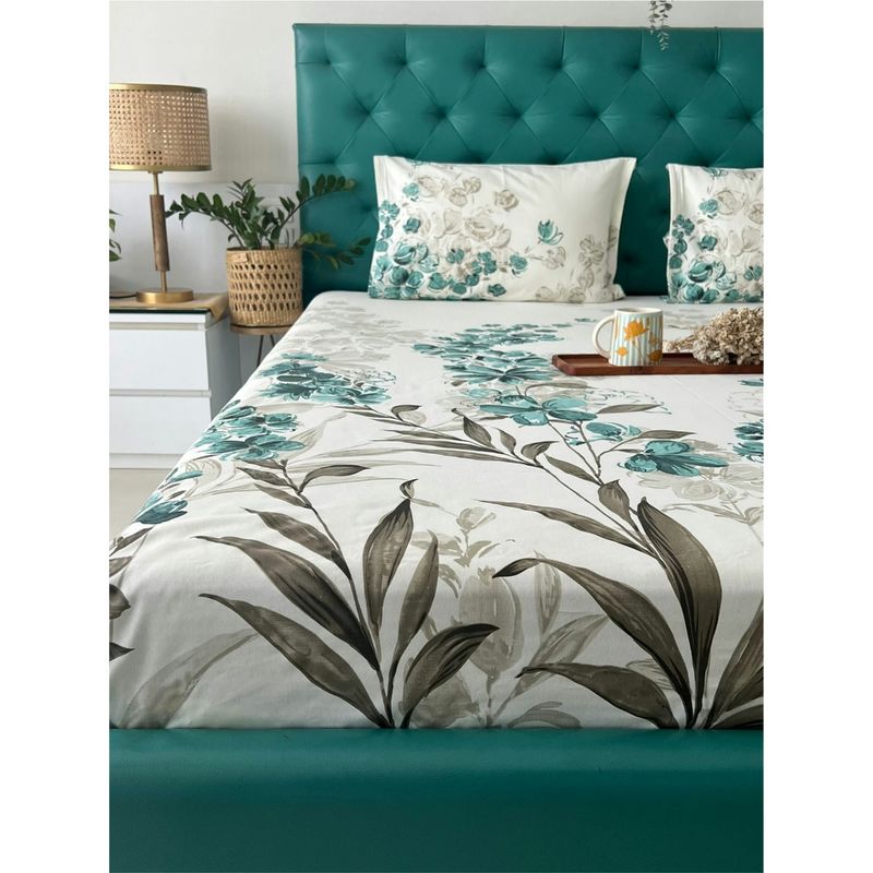 Urban Space Cotton Bedsheet with 2 Pillow Covers - Majestic Aqua (King)
