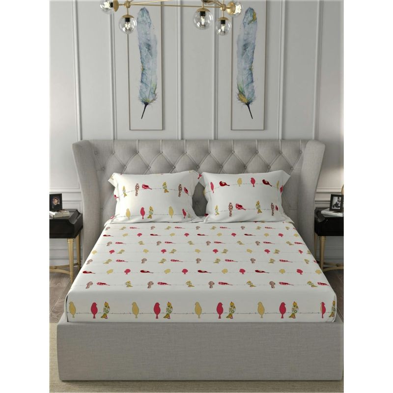 Urban Space Divine 144 Tc Cotton Bedsheet with 2 Pillow Covers, Humming Bird (Queen)