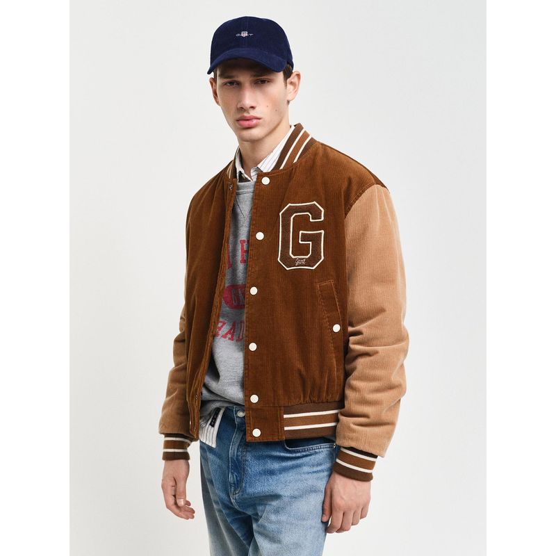 GANT Men Brown Colorblocked Stand Collar Full Sleeves Bomber Jacket (M)
