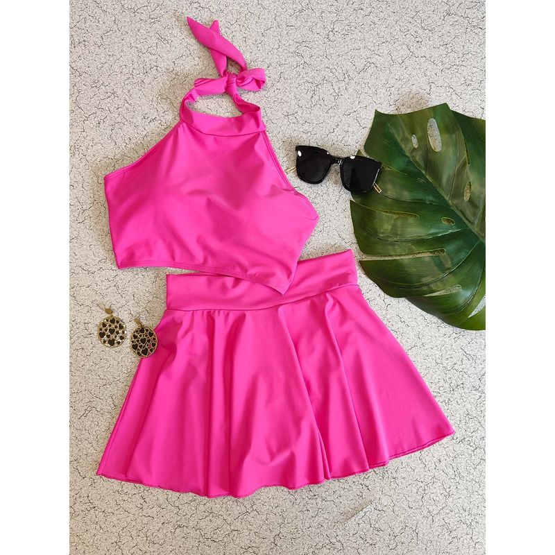 Addery Bright Pink Skirted Swimwear (Set of 2) (L)