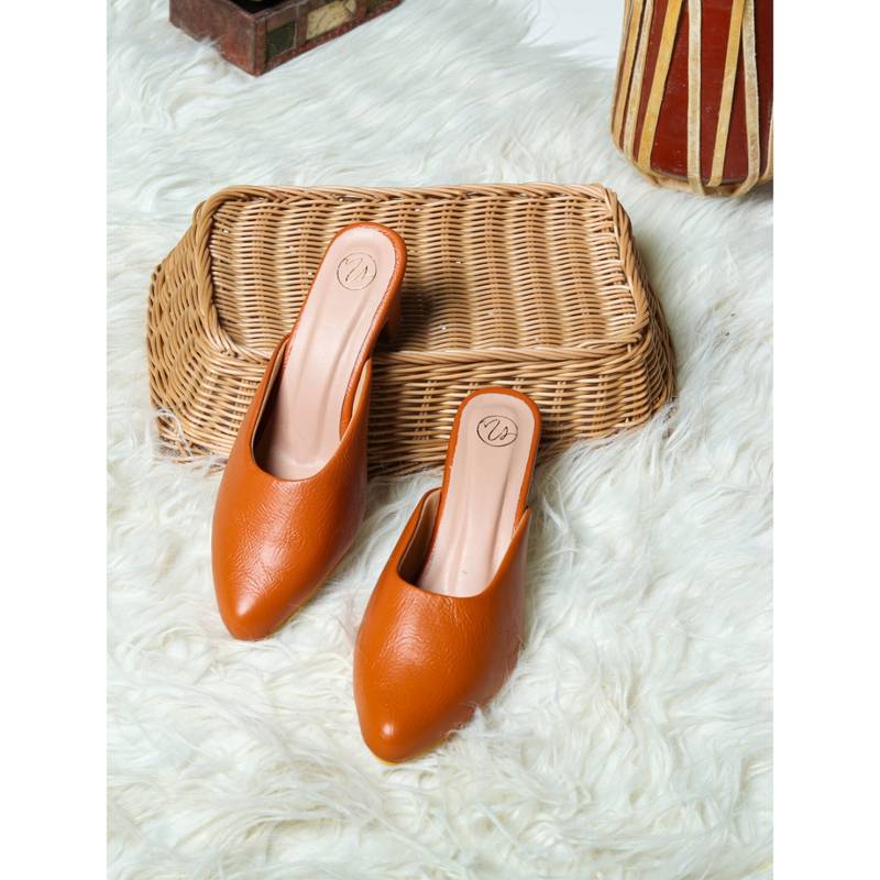 NR BY NIDHI RATHI Women Textured Tan Leather Block Mules (UK 4)