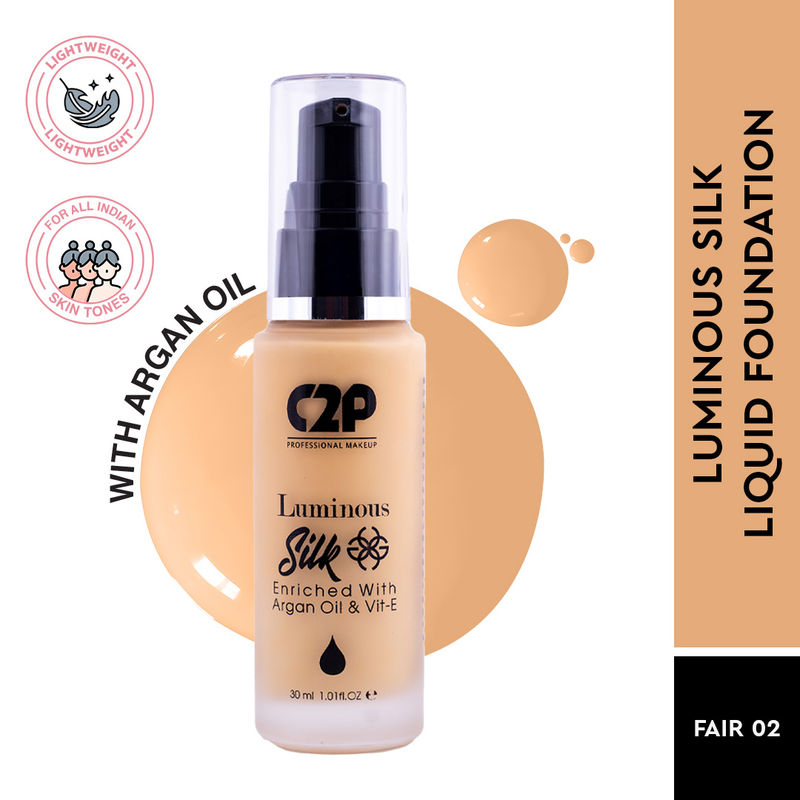 C2p Pro Luminous Silk High Coverage Liquid Foundation For Face Makeup (Fair 02)