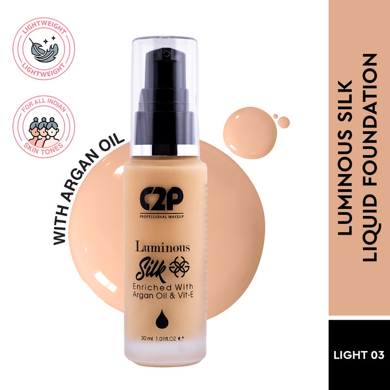 C2p Pro Luminous Silk High Coverage Liquid Foundation For Face Makeup