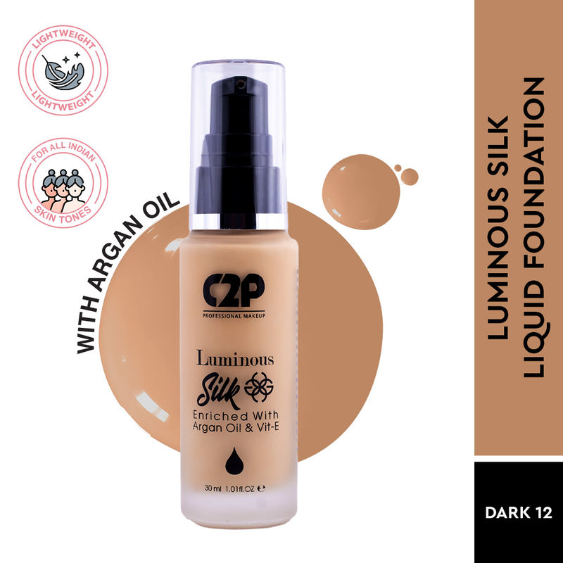 C2p Pro Luminous Silk High Coverage Liquid Foundation For Face Makeup (Dark 12)