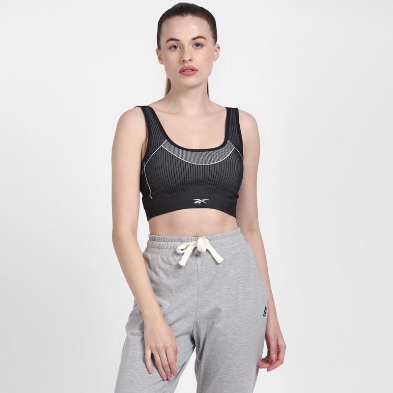Reebok Wor Myt Seamless Bra Printed Black Training Bra (L)
