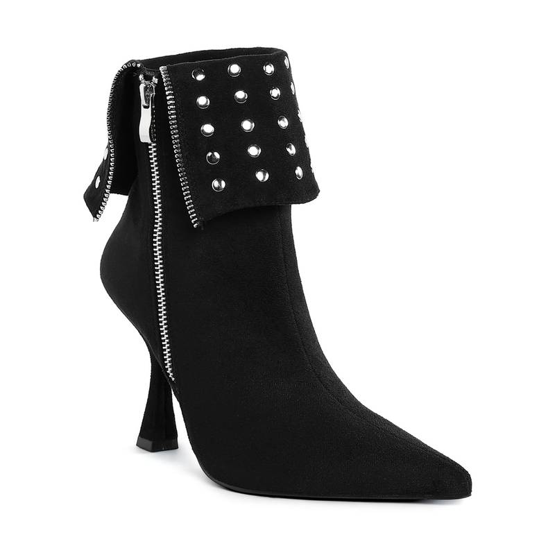 London Rag Black Stud Embellished Foldover Casual Boots (UK 4)