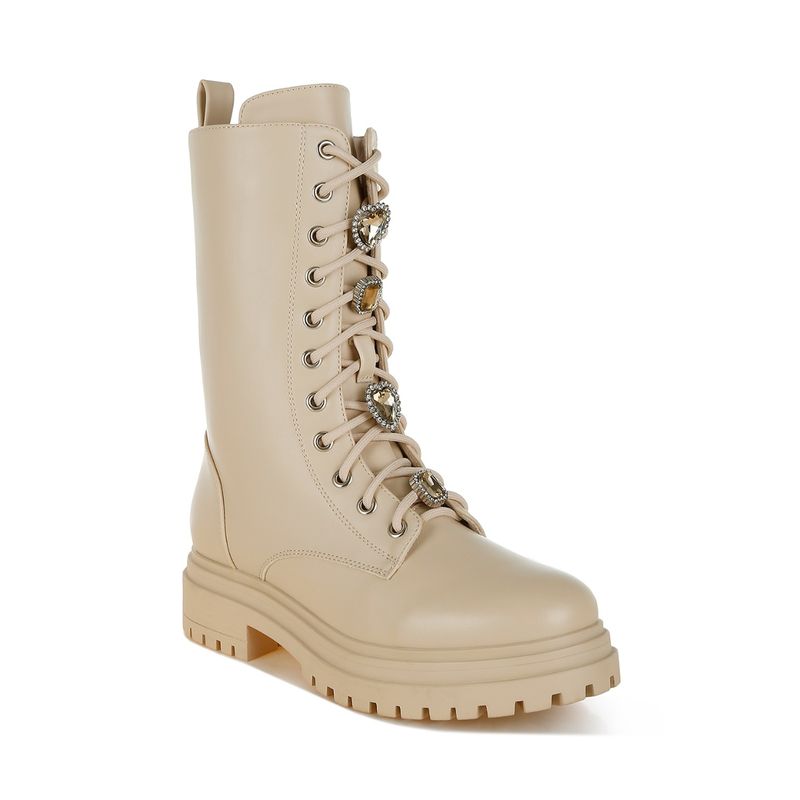 London Rag Beige Rhinestone Jewelled Chunky Boots (UK 4)