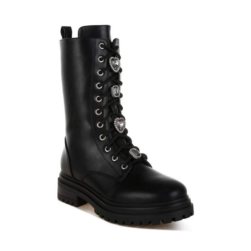 London Rag Black Rhinestone Jewelled Chunky Boots (UK 3)