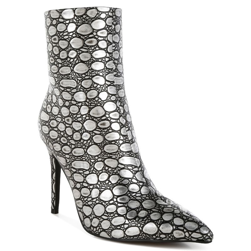 London Rag Black Embossed Stiletto Heel Ankle Casual Boots (UK 3)