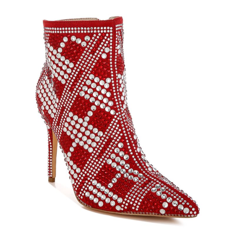 Buy London Rag Red Rhinestones Studded Stiletto Heel Casual Boots Online