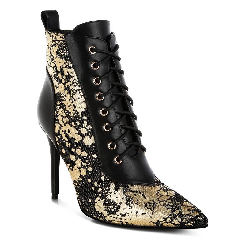 London Rag Black Abstract Pattern Lace-Up Ankle Casual Boots (UK 6)