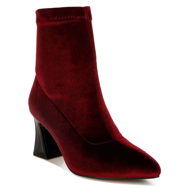 London Rag Burgundy Flared Block Heel Velvet Boots (UK 3)
