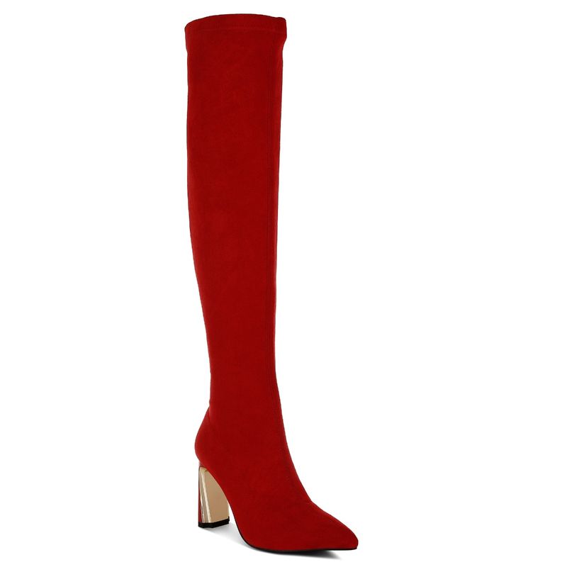 London Rag Red Slim Block Heel Long Boots (UK 6)