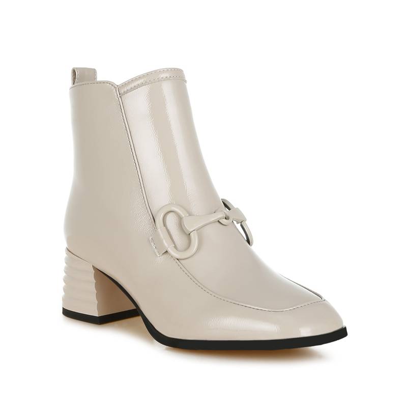 London Rag Beige Textured Block Heel Ankle Boots (UK 5)