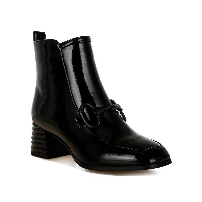 London Rag Black Textured Block Heel Ankle Boots (UK 5)