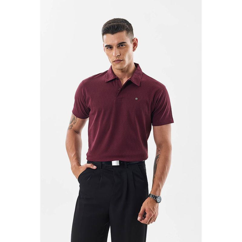 Snitch Men Burgundy Textured Polo T- Shirt (XS)