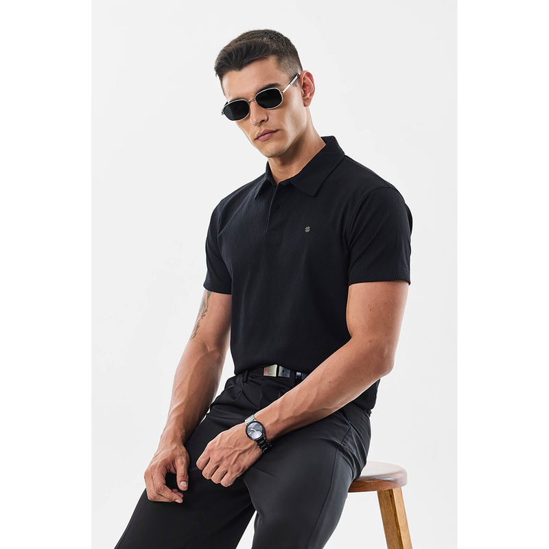 Snitch Men Black Textured Polo T- Shirt (XL)