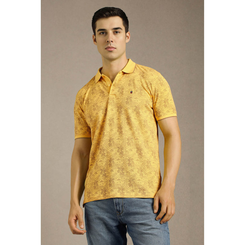 Louis Philippe Men Yellow Printed Polo T- Shirt (M)