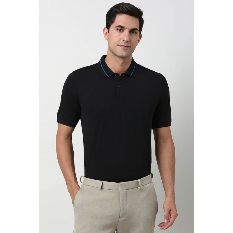 Peter England Men Black Solid Polo T- Shirt (S)