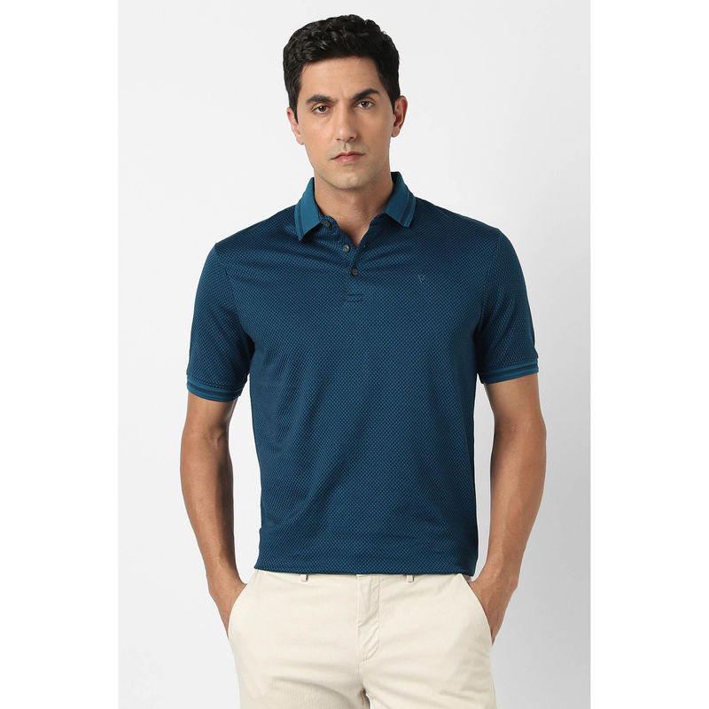 Van Heusen Men Teal Printed Polo T- Shirt (XL)
