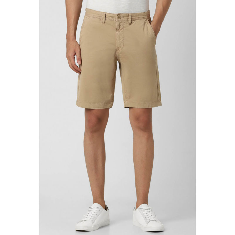 Peter England Men Beige Solid Regular Fit Casual Shorts (34)