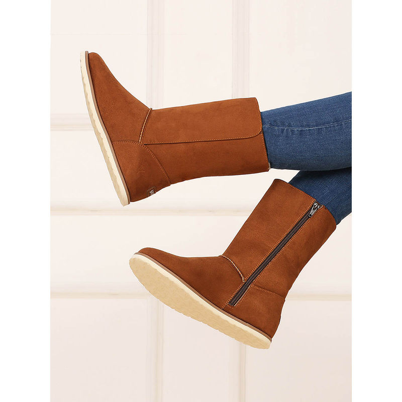Yoho Brown Slays Mid-Calf Winter Boots with Suede Finish for Women (UK 3)
