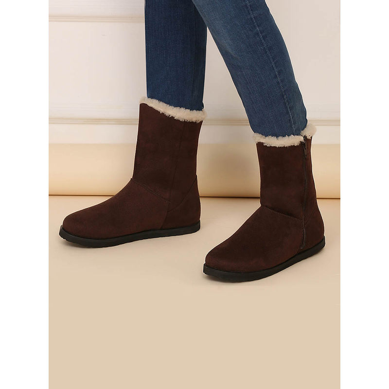 Yoho Wine Slays Suede-Finish Mid-Calf Winter Boots with Fur Lining for Women (UK 4)