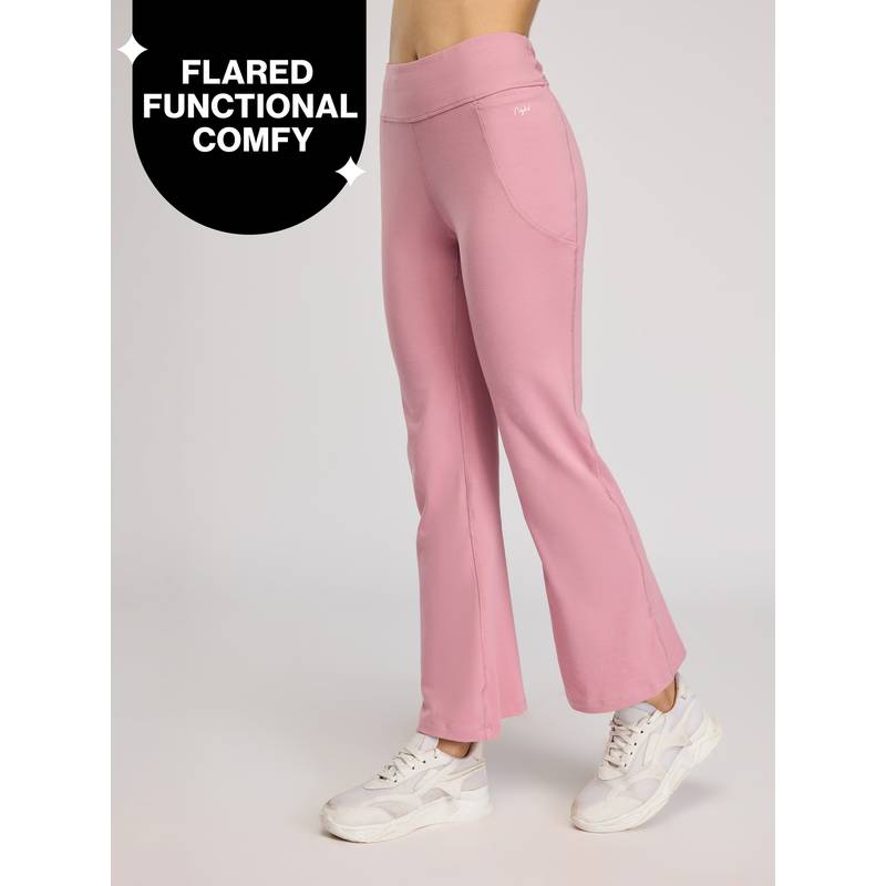Ultimate Cotton Flare Leggings with Anti-Slip Waist & Pockets NYAT503 Mauve (2XL)