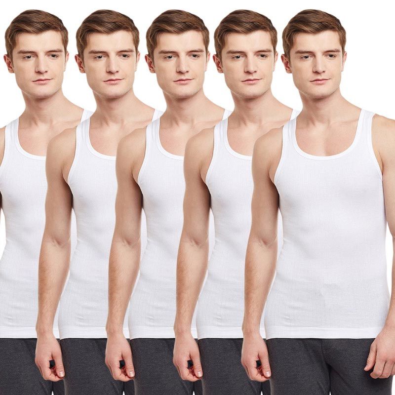 BODYX Pack Of 5 Ribbed Regular Vests - White (XL)