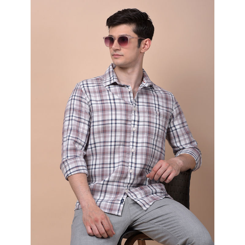 CRIMSOUNE CLUB Men Mauve Checked Pure Cotton Shirt (S)