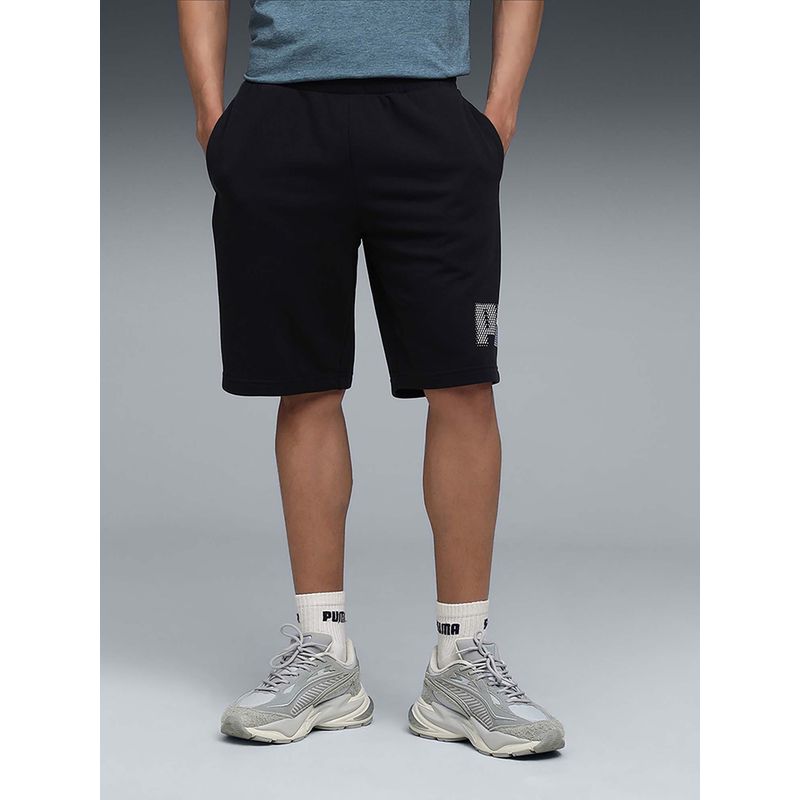 Puma Black Essentials Logo Lab Men's Cotton Graphic Shorts (L)