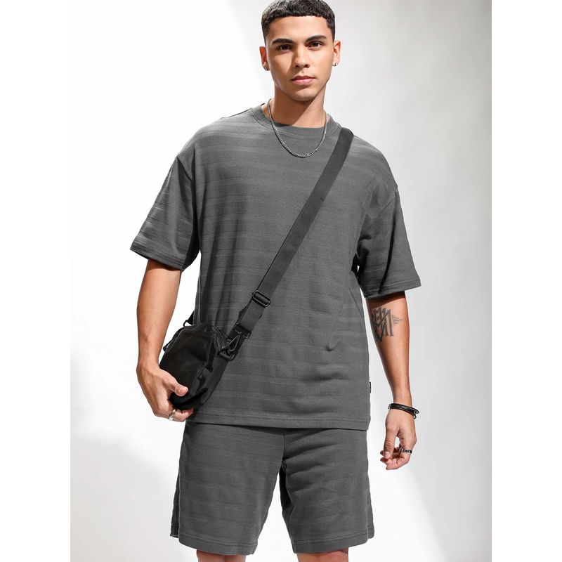 HIGHLANDER Grey Solid T-Shirt with Shorts (Set of 2) (M)
