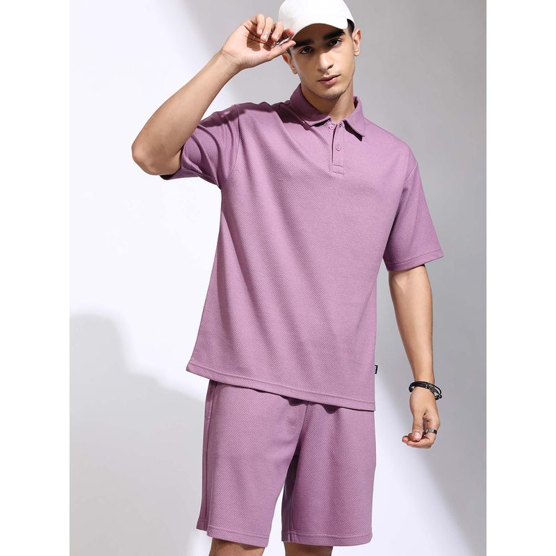 HIGHLANDER Mauve Pure Cotton Polo T-Shirt with Shorts (Set of 2) (S)